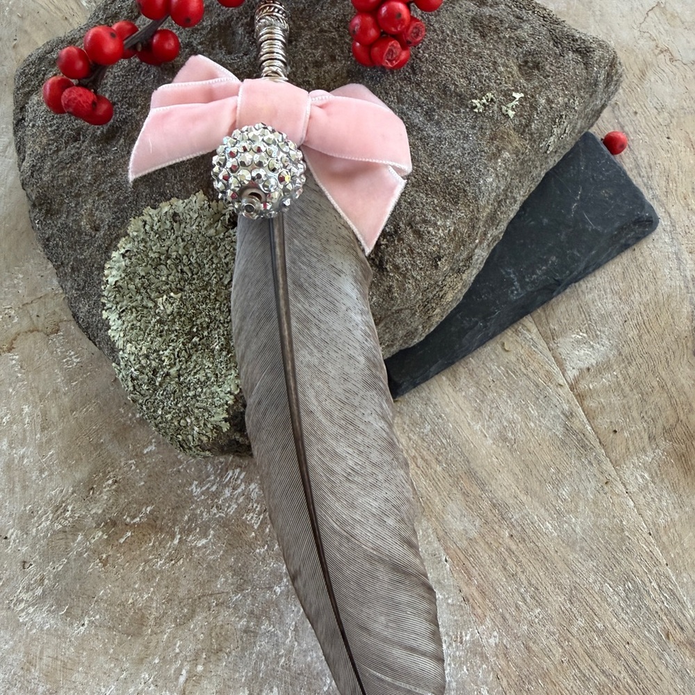 Elegant Pink and Silver Feather Ornament
